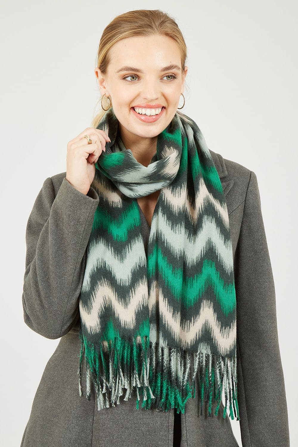 Green Zig Zag Printed Scarf
