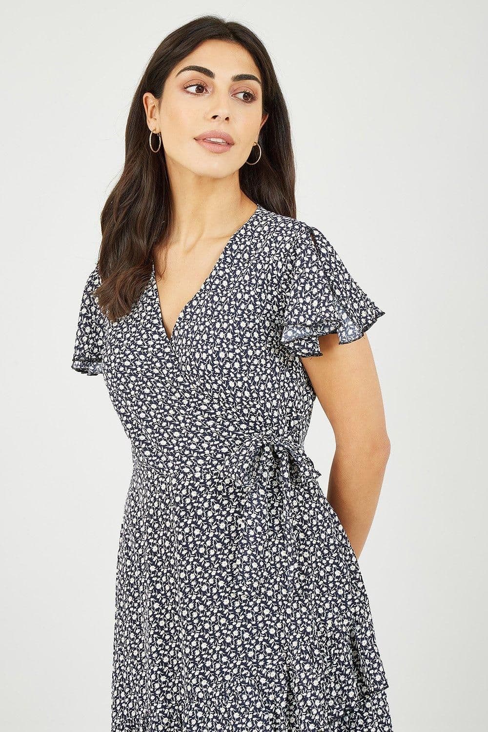 Ditsy Daisy Wrap Effect Frill Dress