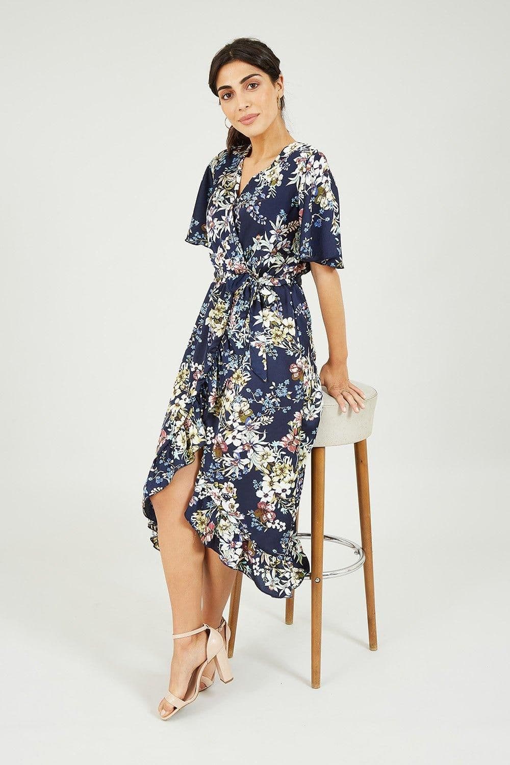 Wrap Effect Floral Midi Dress