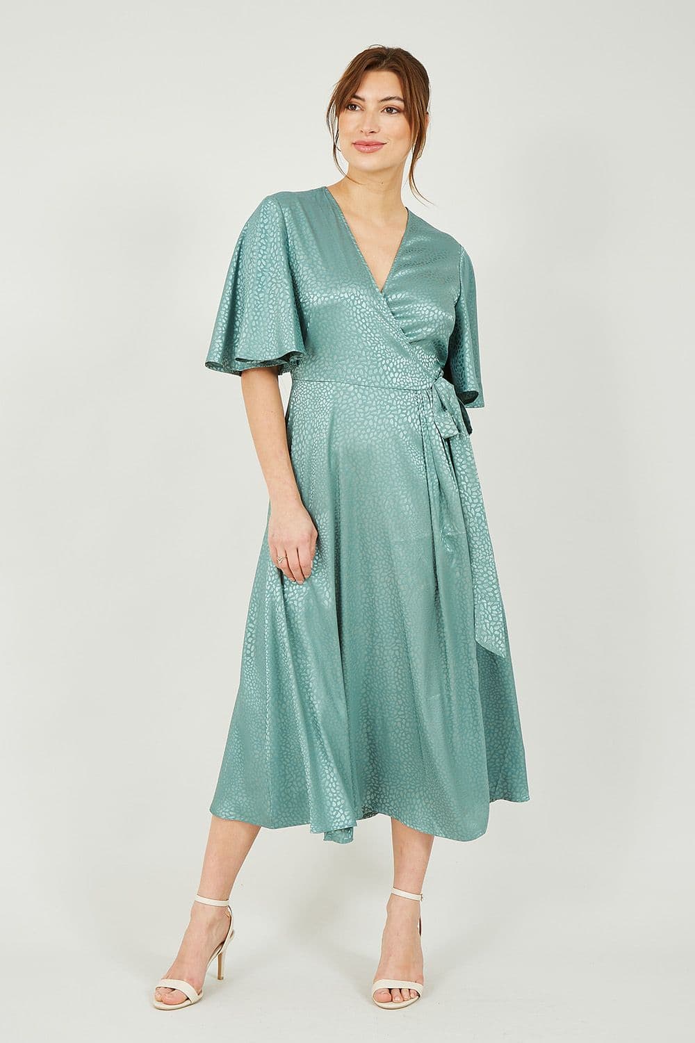 Sage Green Leopard Jacquard Wrap Dress