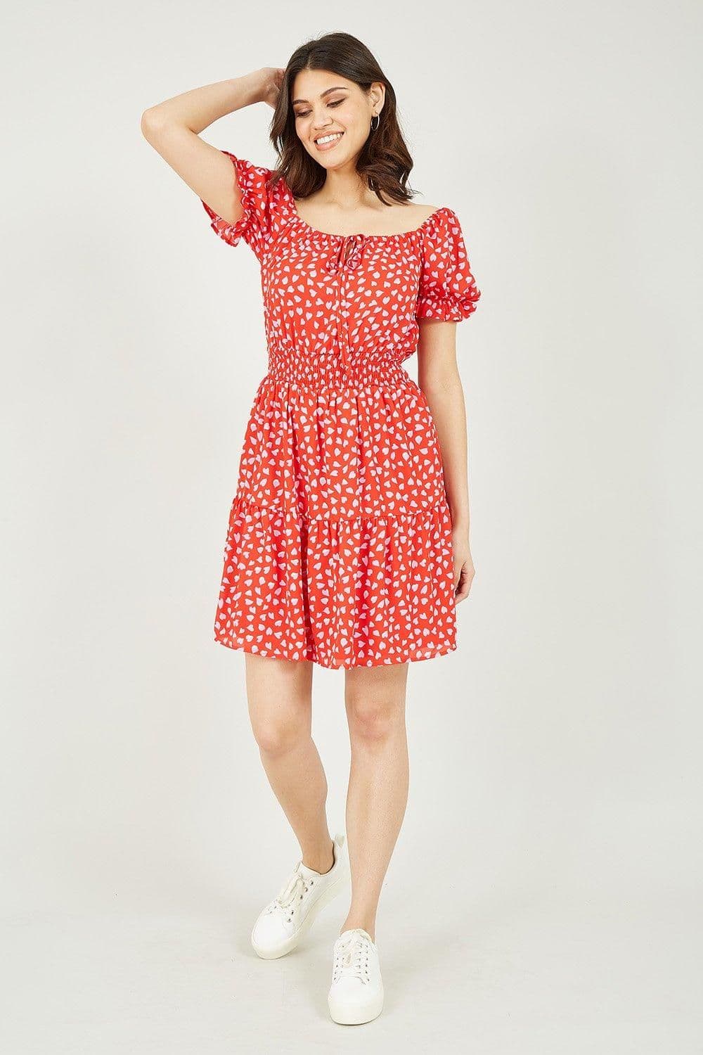Heart Printed Bardot Skater Dress