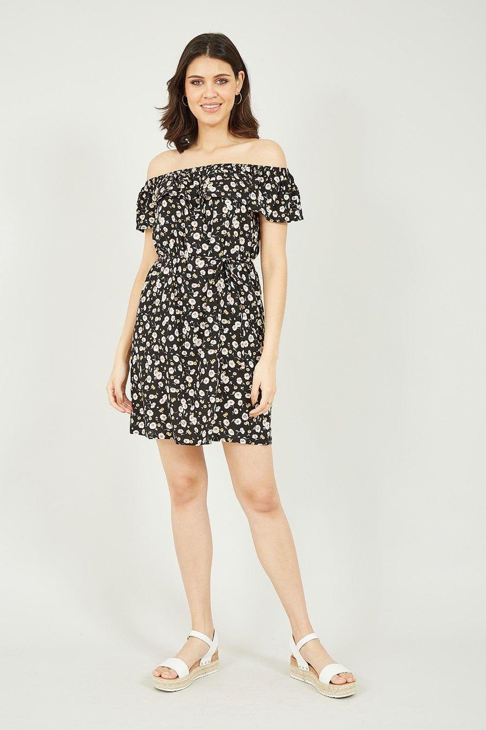 Floral Bardot Belted Dress