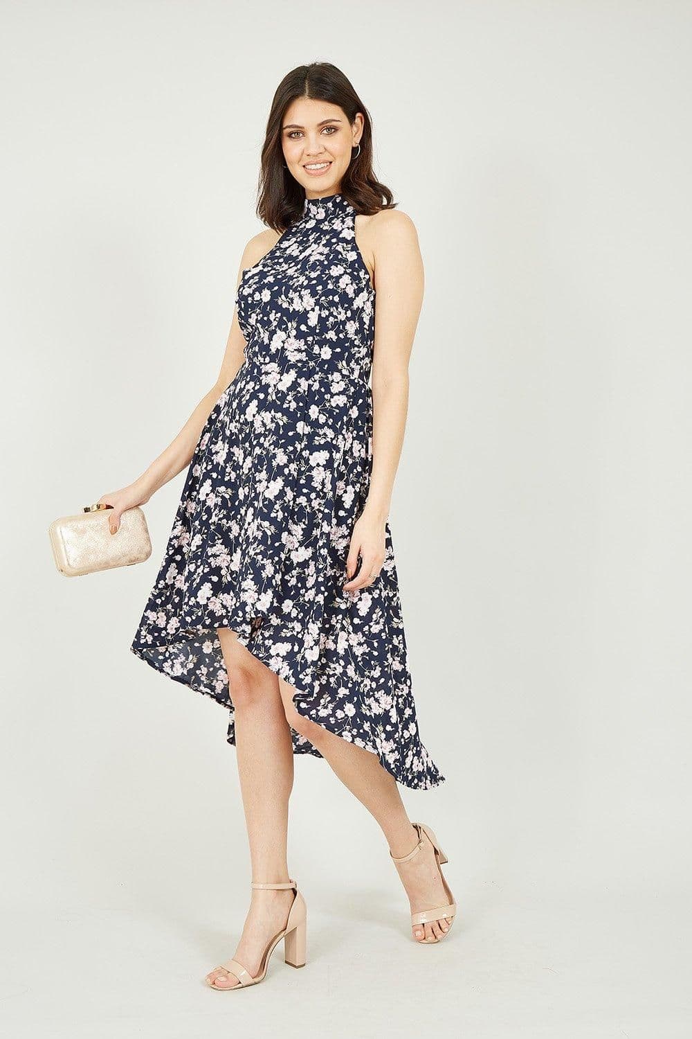 Floral Halter Neck High Low Dress