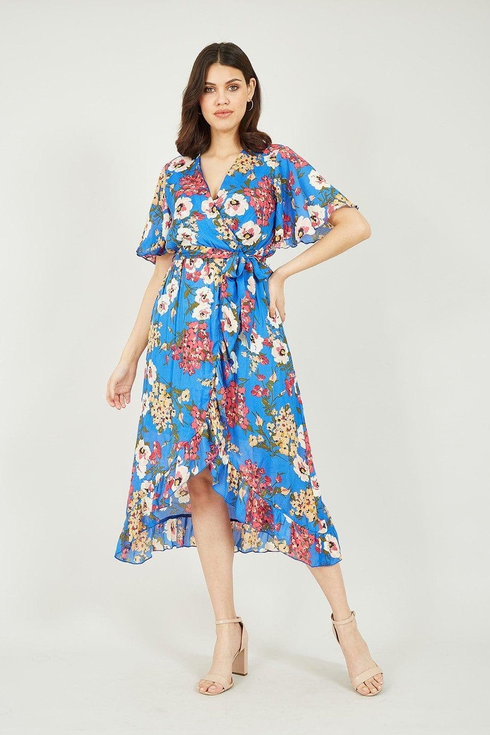 Bouquet Wrap Front Midi Dress
