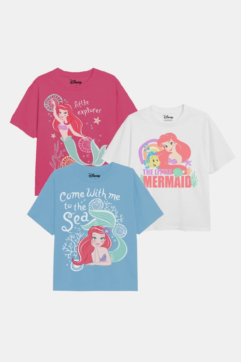 Little Mermaid Explore Sea T Shirt 3 Pack
