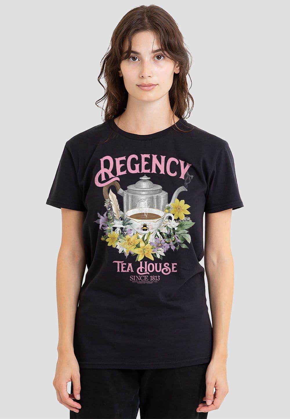 Netflix Women's Bridgerton - Regency Tea House T-Shirt, Black | Size: Small