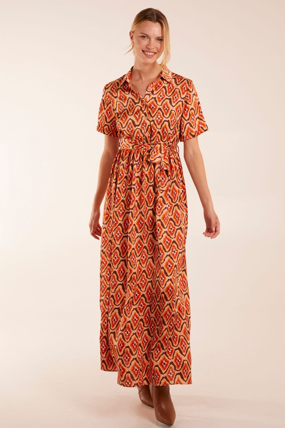 Maxi Shirt Belt Dress Orange