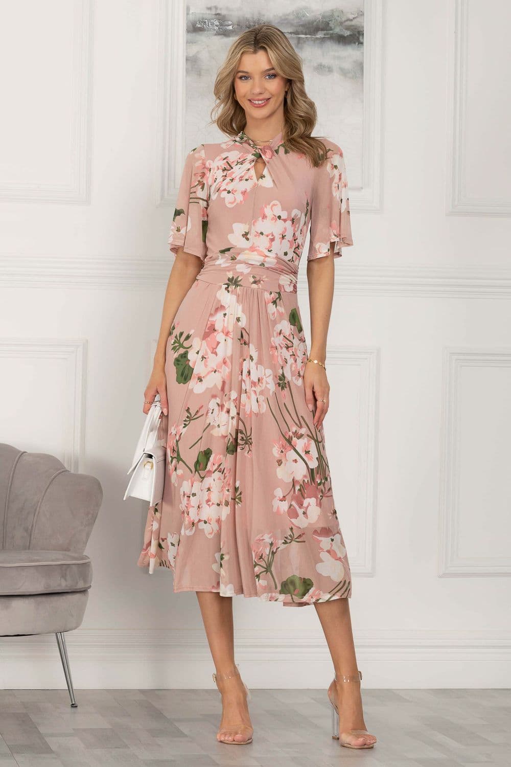 Mesh Keyhole Neck Maxi Dress