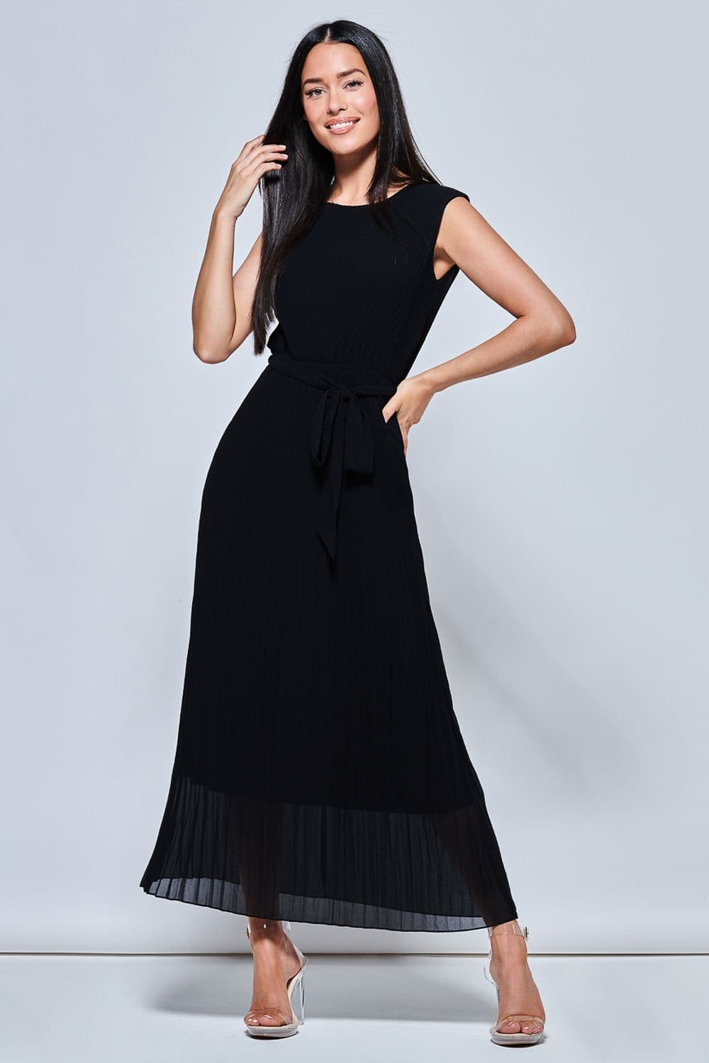 Pleated Chiffon Sleeveless Maxi Dress