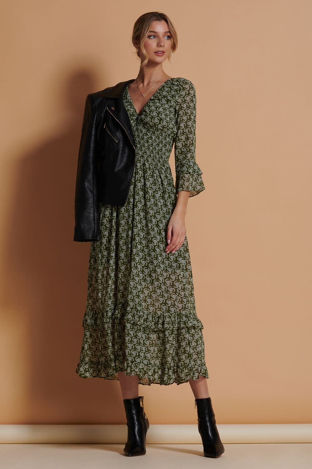 Qaiya Shirred Chiffon Maxi Dress