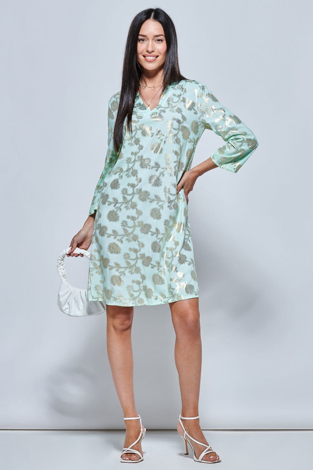 3 4 Sleeve Printed Midi Tunic Holiday Dress