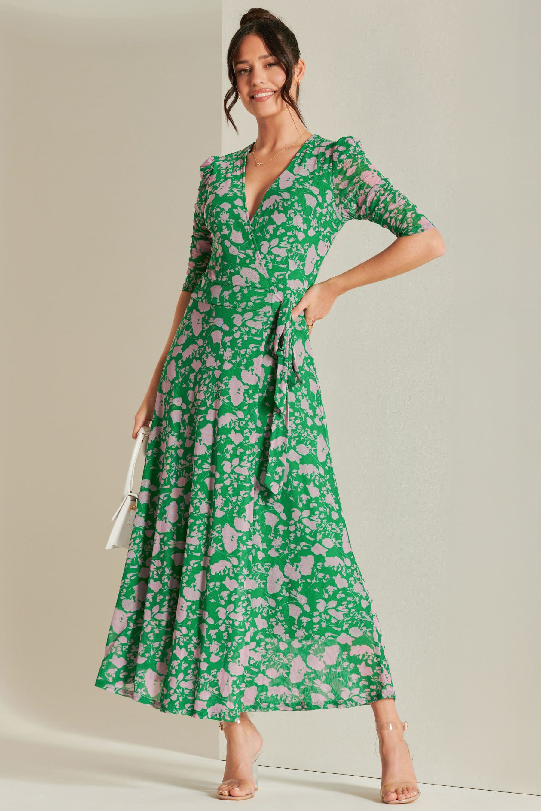 Daliyah Wrap Front Mesh Maxi Dress