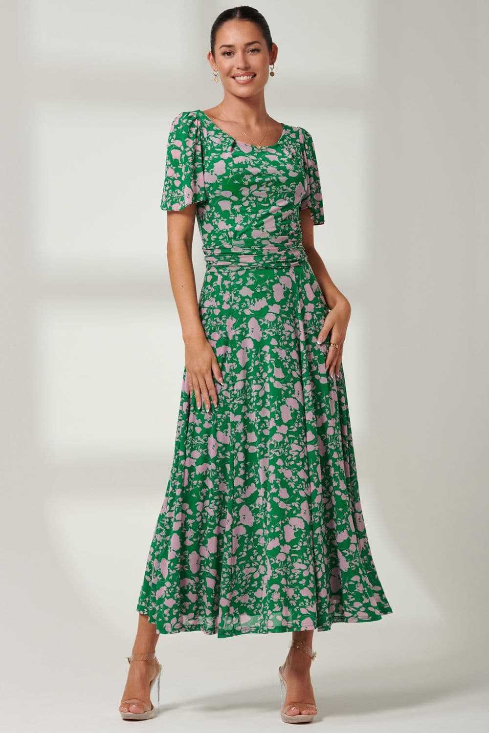 Paityn Angel Sleeve Mesh Maxi Dress