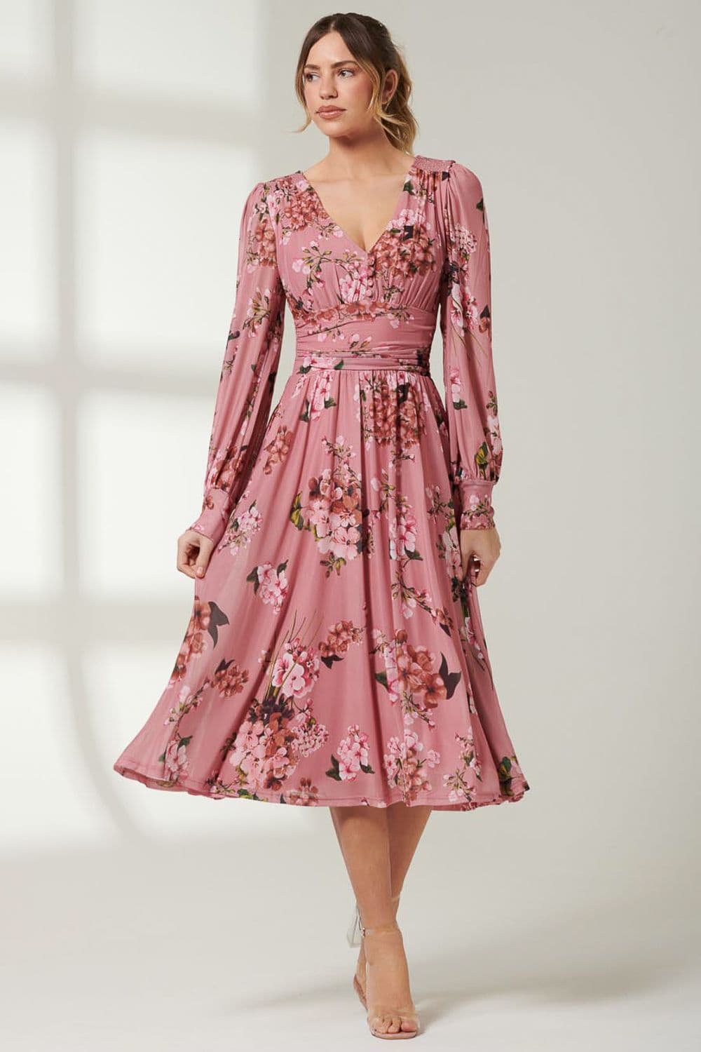 Floral Printed Mesh Midi Dress