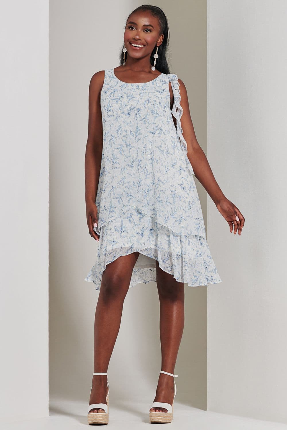 Frill Chiffon Mini Swing Dress