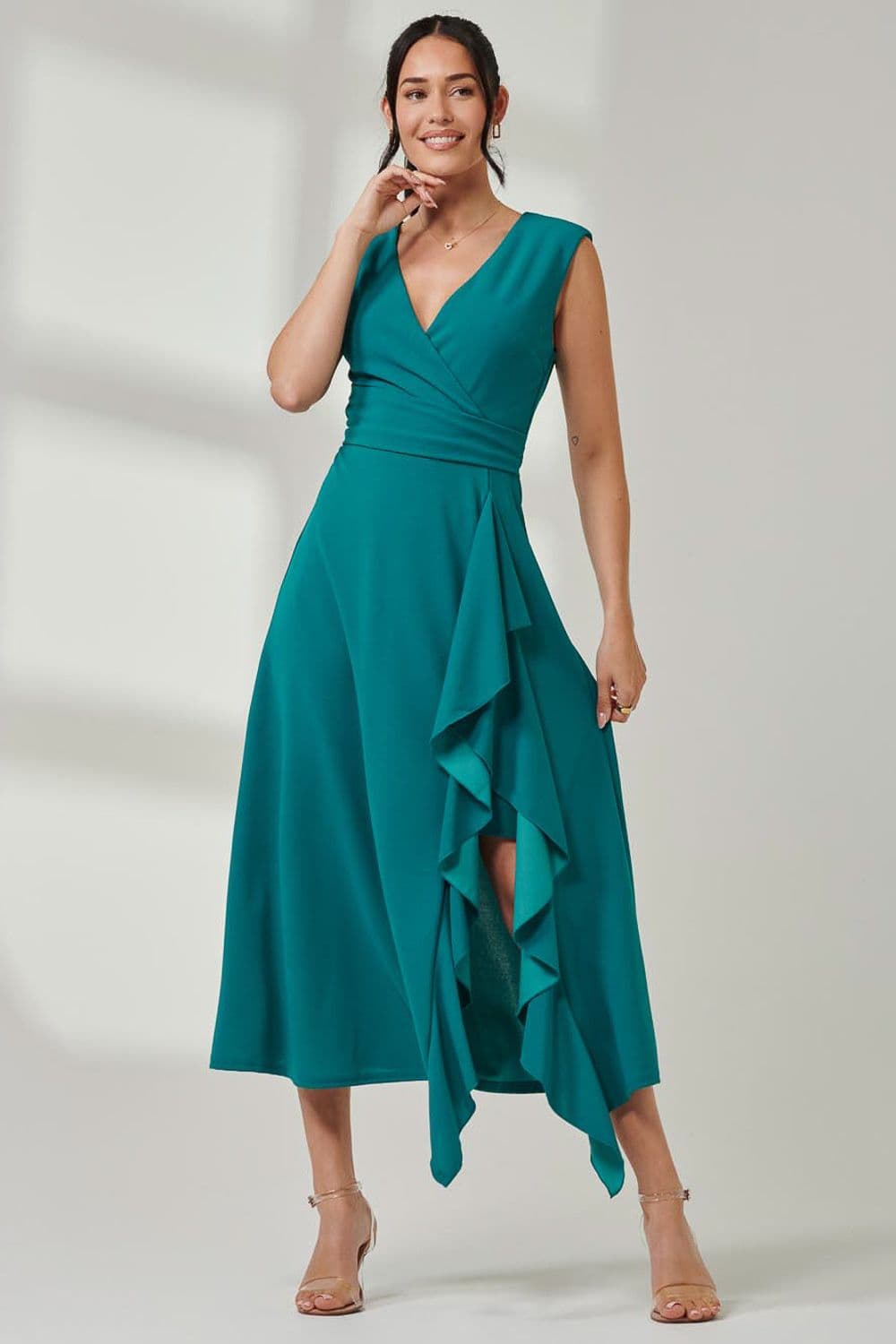 Wrap Front Frill Detail Maxi Dress