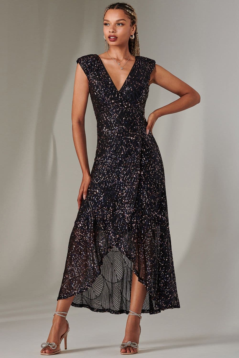 Sequin Ruffle Hem Maxi Dress