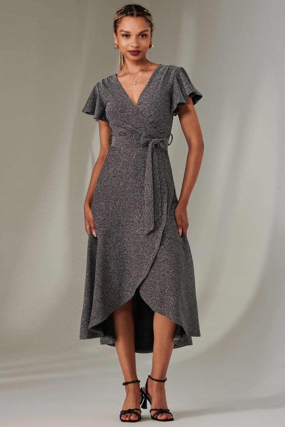 Marlie Metallic Angel Sleeve Maxi Dress Metallic
