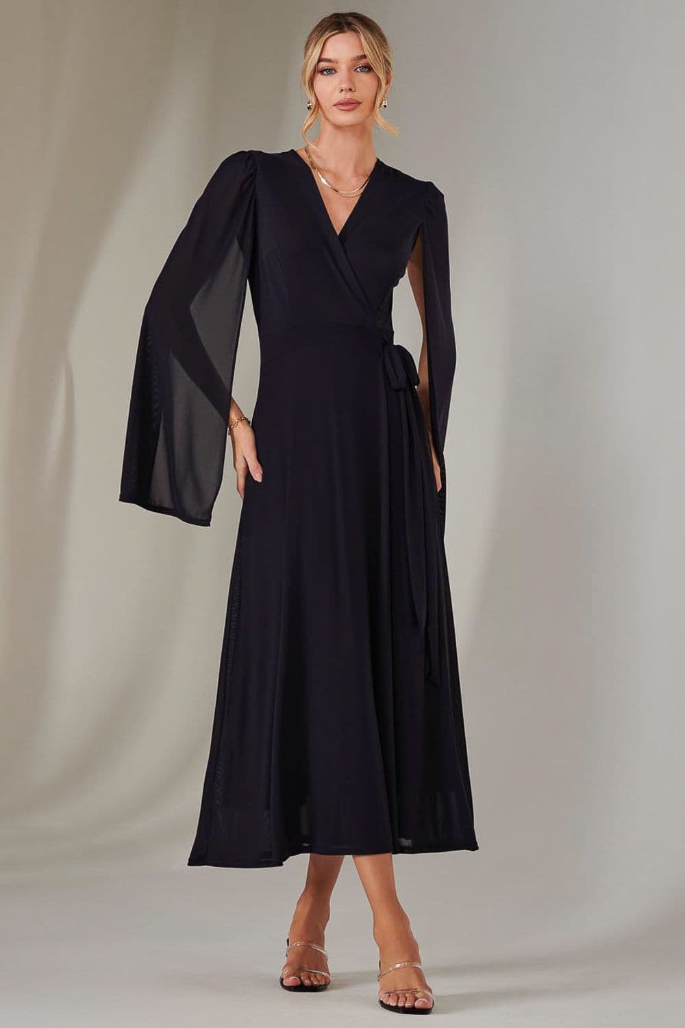 Amira Cape Sleeve Wrapped Maxi Dress