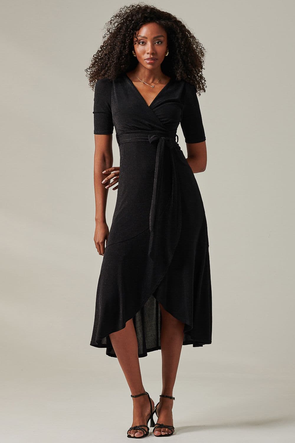 Metallic Tie Waist Wrapped Maxi Dress