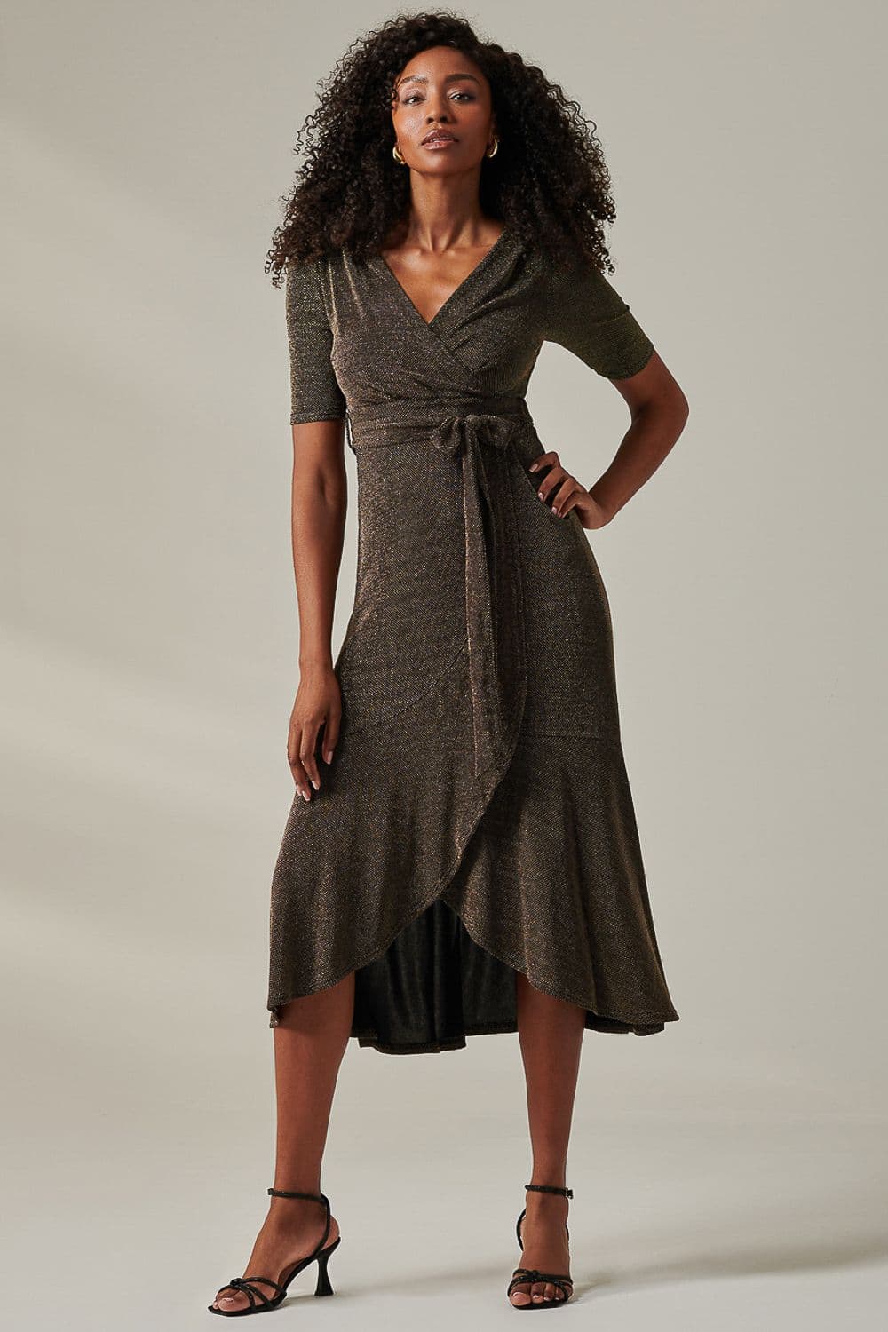Metallic Tie Waist Wrapped Maxi Dress Metallic