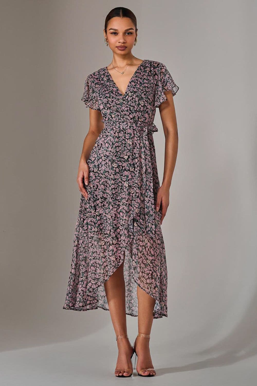 Chiffon Wrap Midi Dress Dark