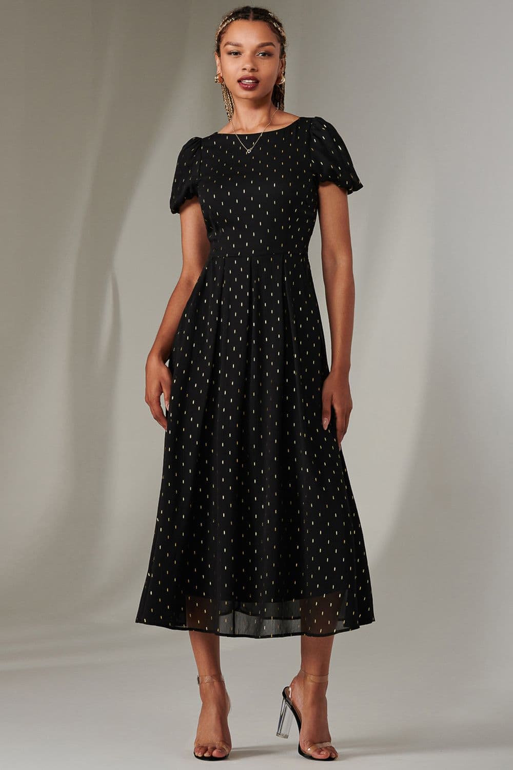 Metallic Spot Chiffon Midimix Dress