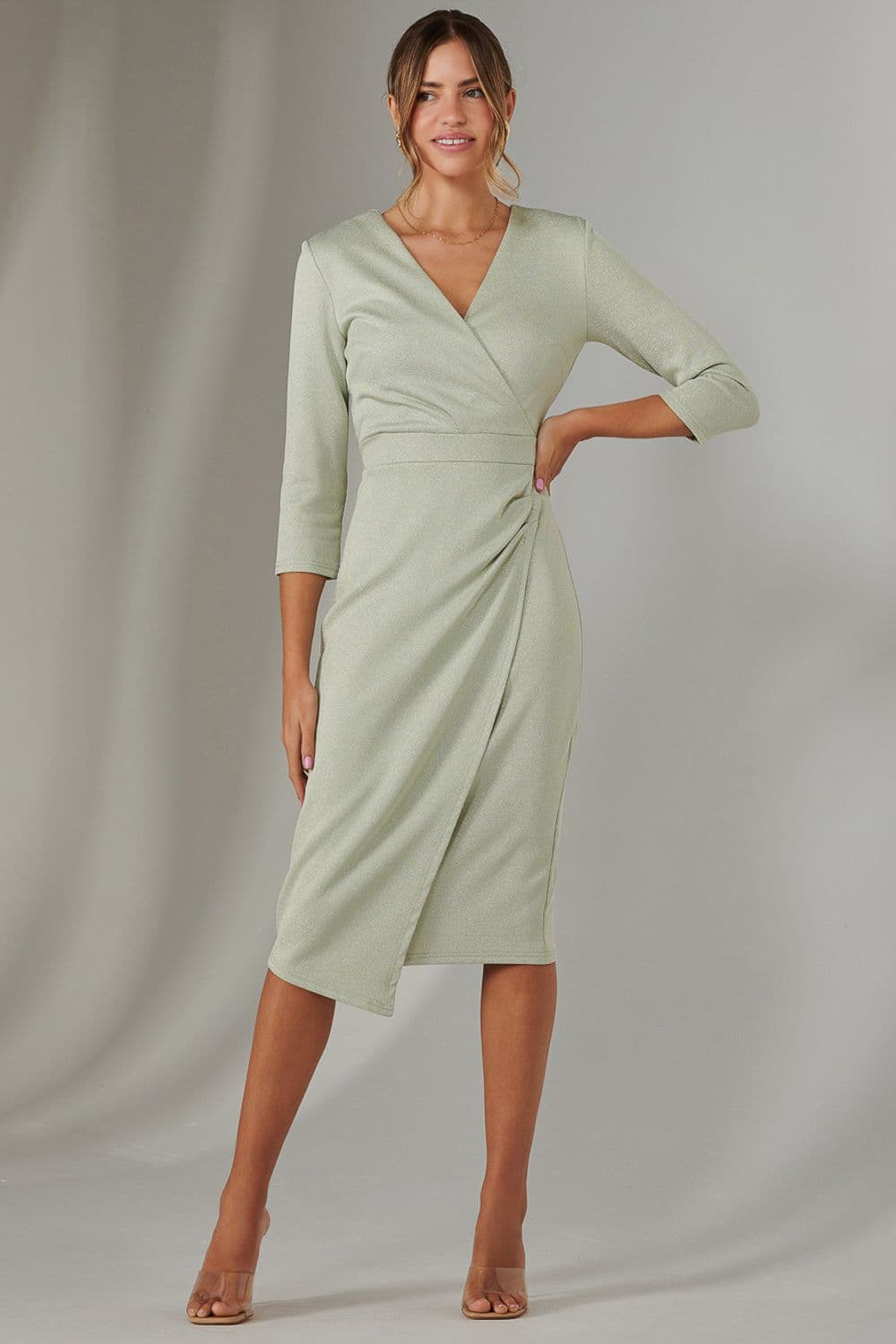 Metallic Wrap Bodycon Dress