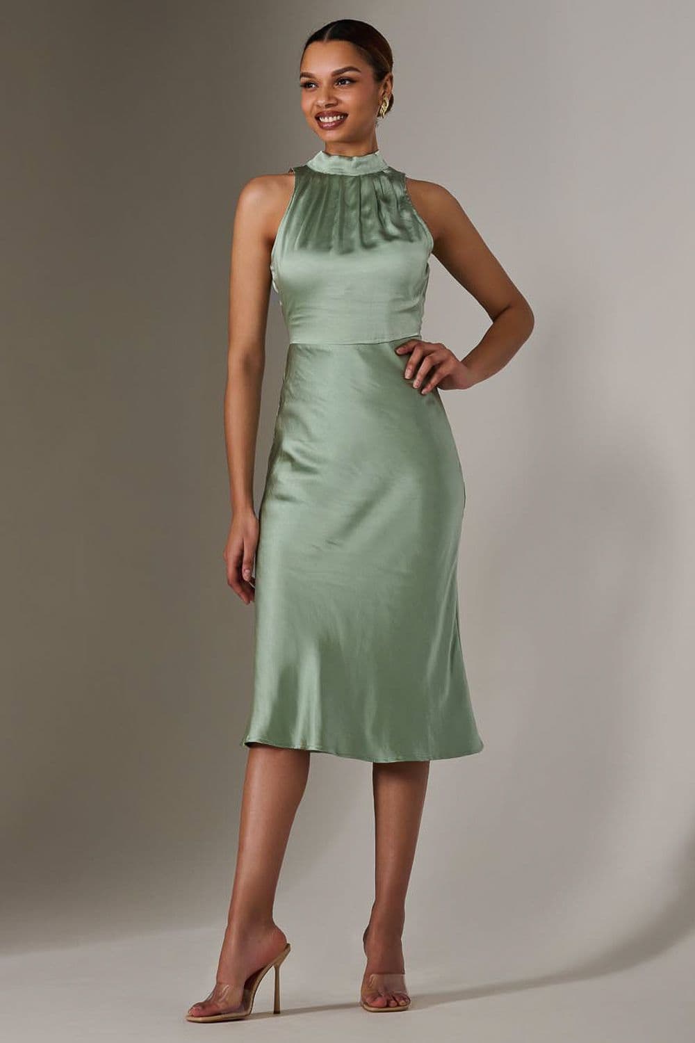 Satin Halter Neck Midi Dress