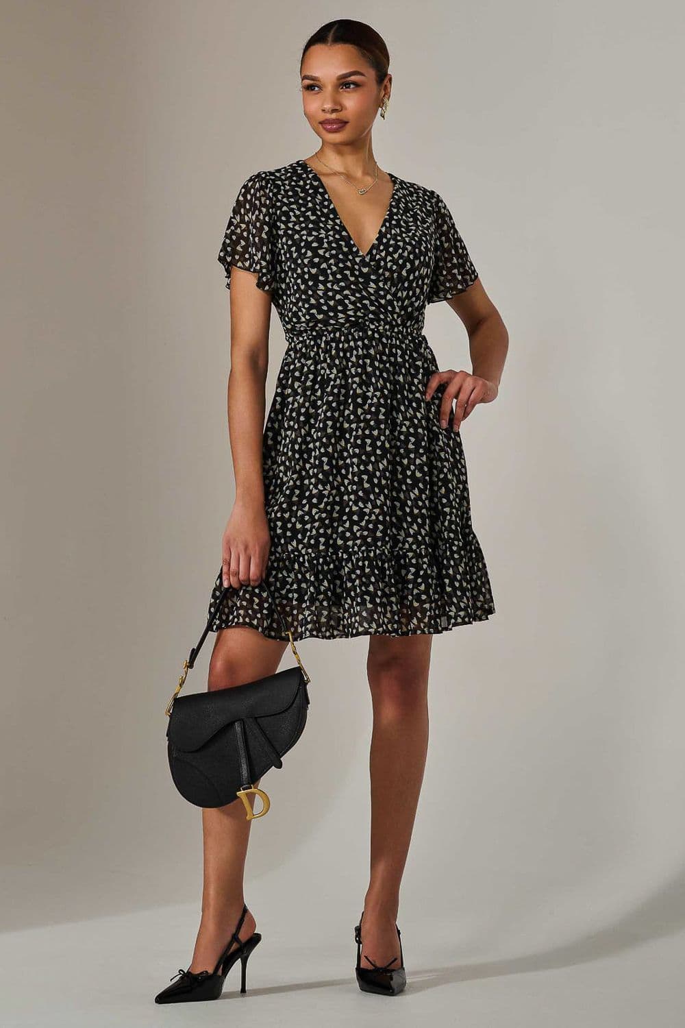 Chiffon Short Sleeve Tie Waist Mini Dress