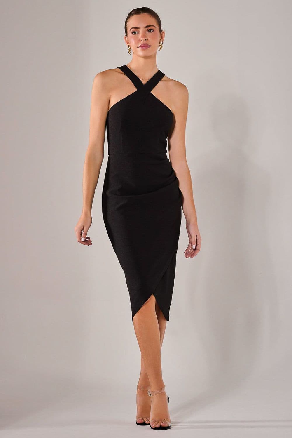 Cross Over Halter Neck Midi Dress