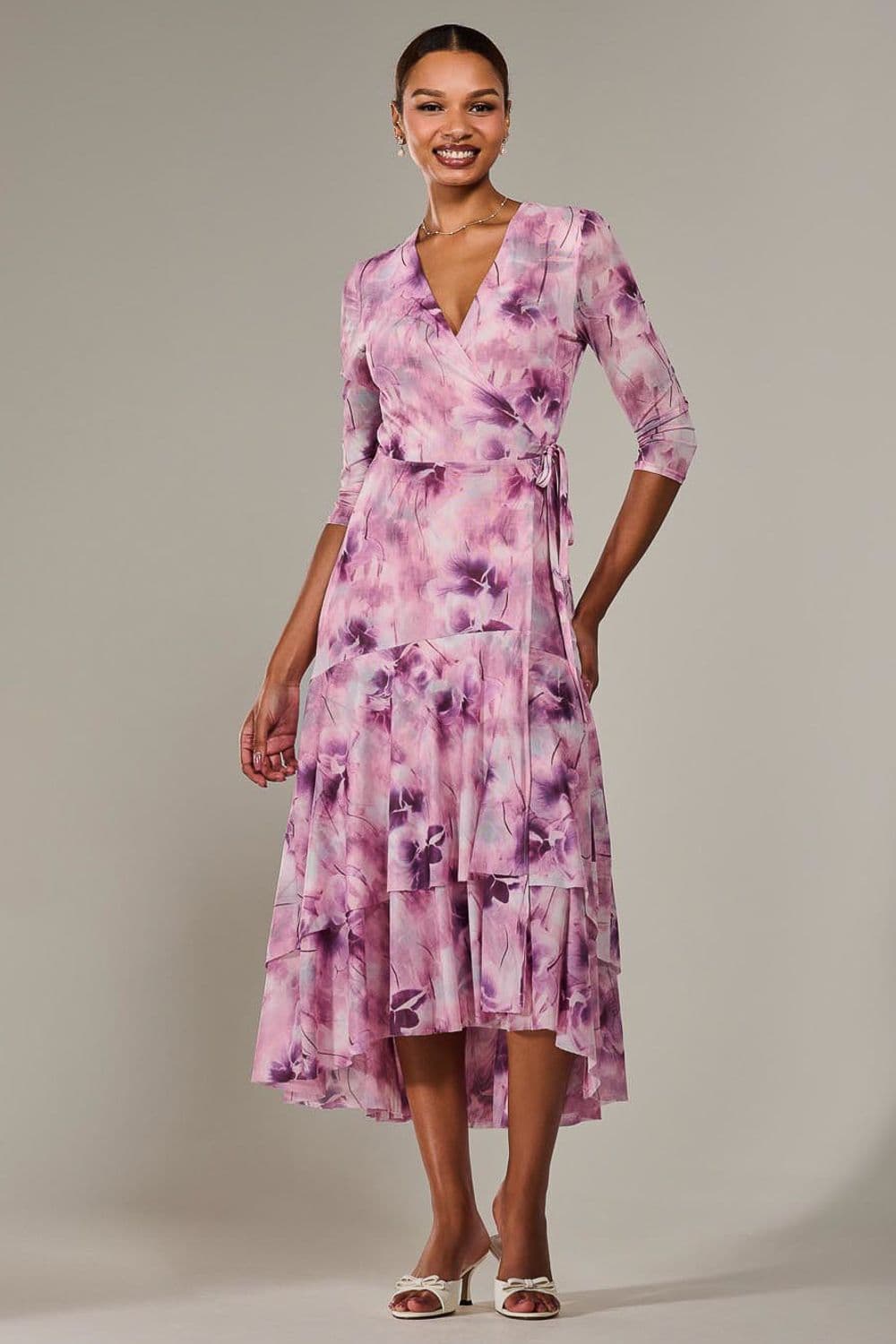 Mesh Wrap Midaxi Dress Light