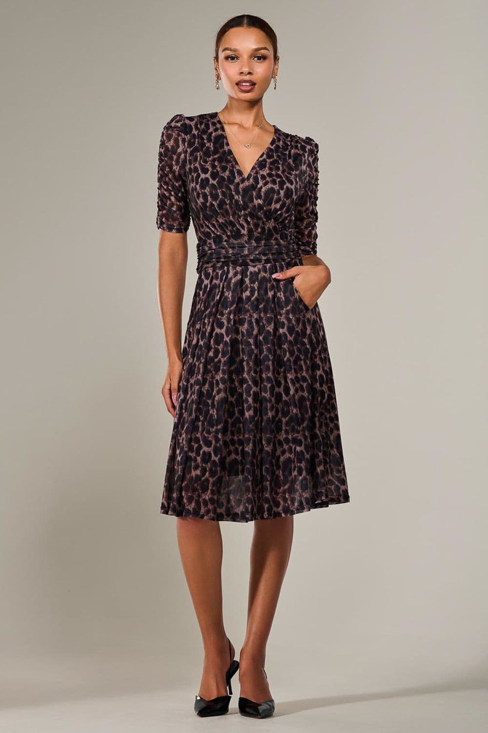 Mesh Half Sleeve Midaxi Dress Dark