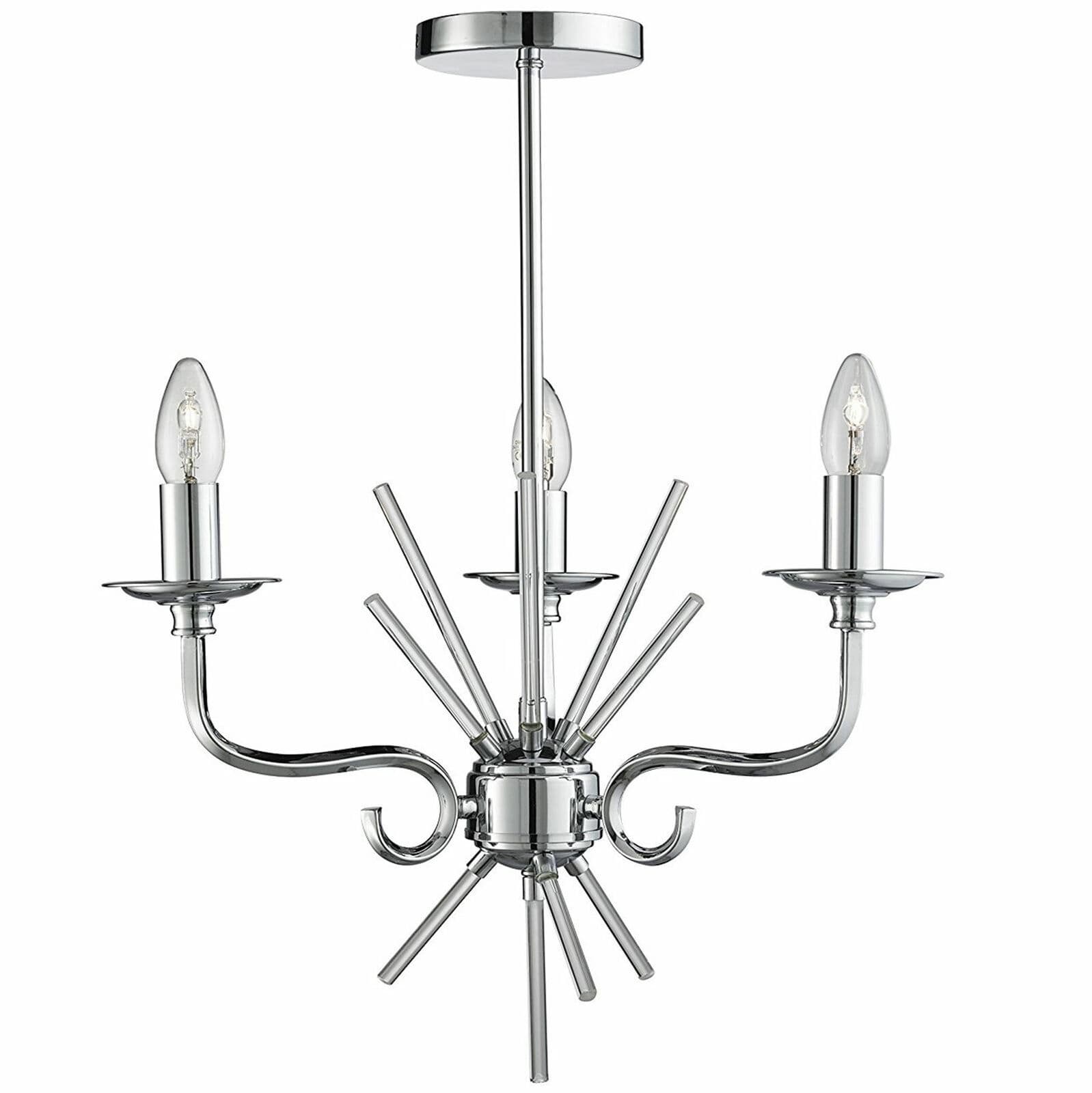 Chrome Chandelier 3 Arms Ceiling Light Candle Pendant Lamp