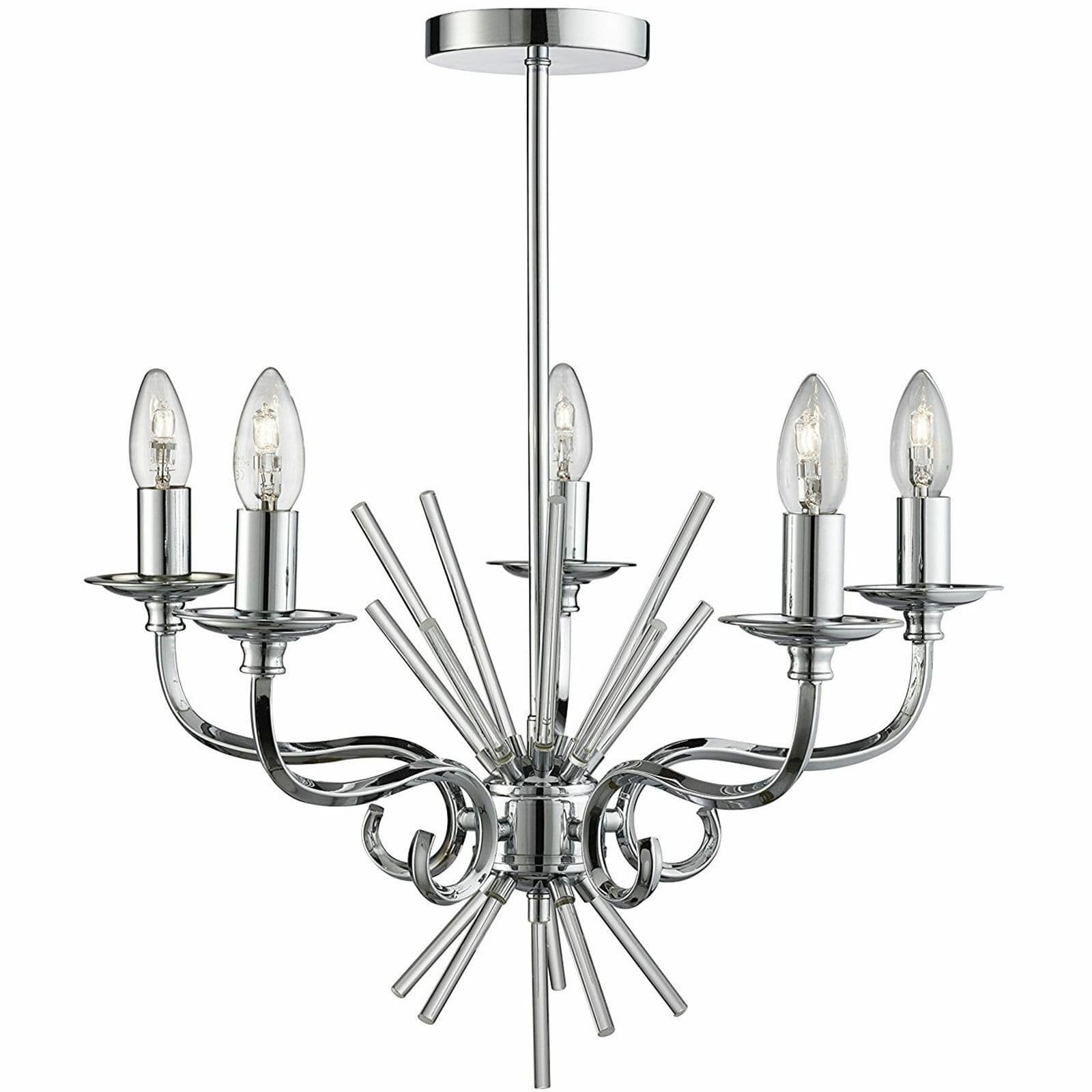 Chrome Chandelier 5 Arms Ceiling Light Candle Pendant Lamp