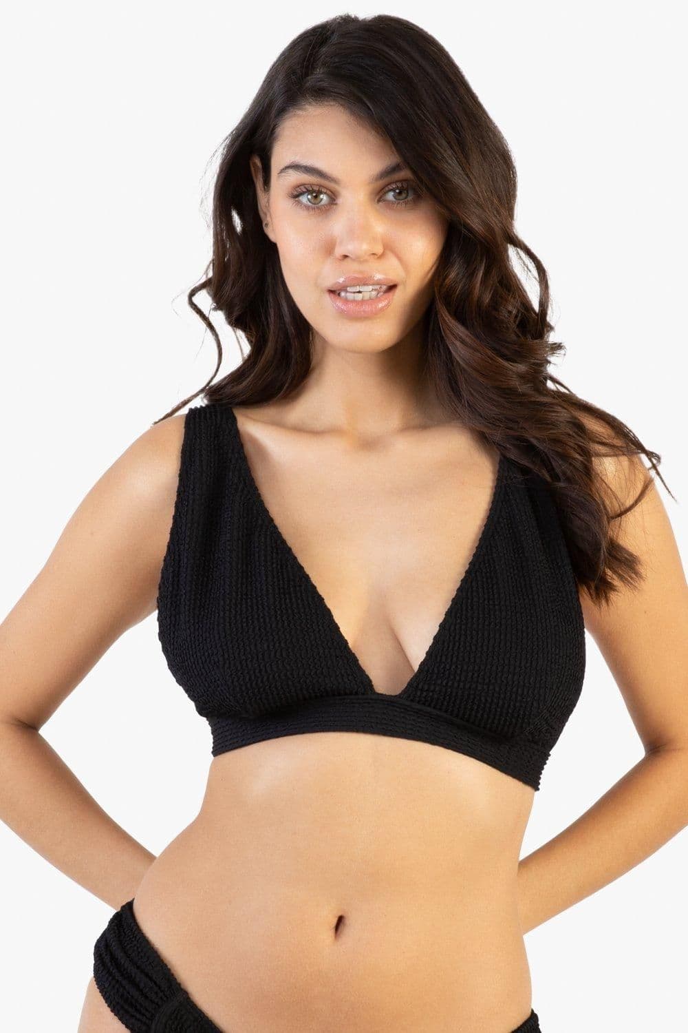 Textured Non Wired Plunge Bikini Top Fuller Bust Exclusive