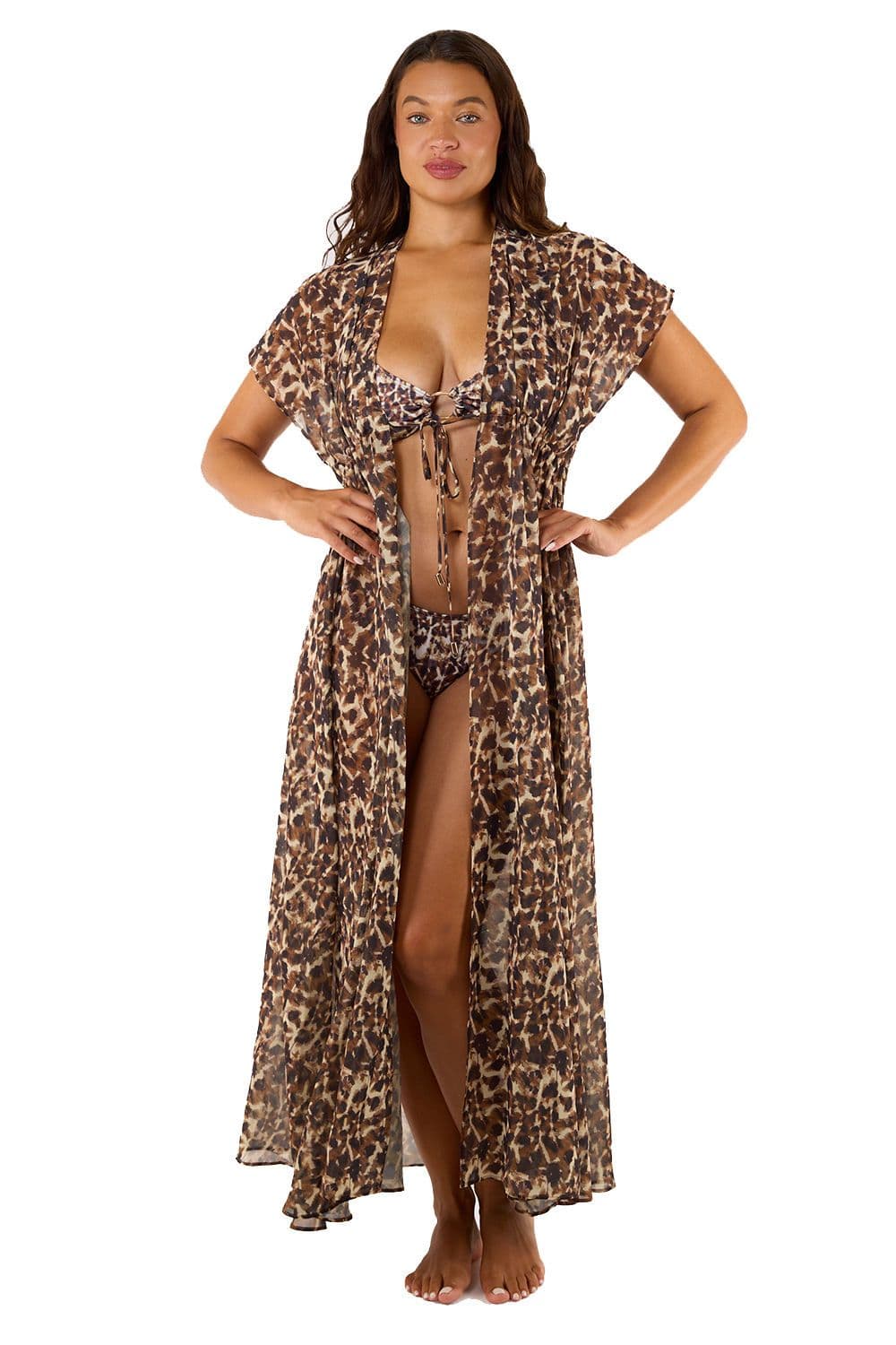 & Zarah Animal Print Georgette Long Beach Kaftan