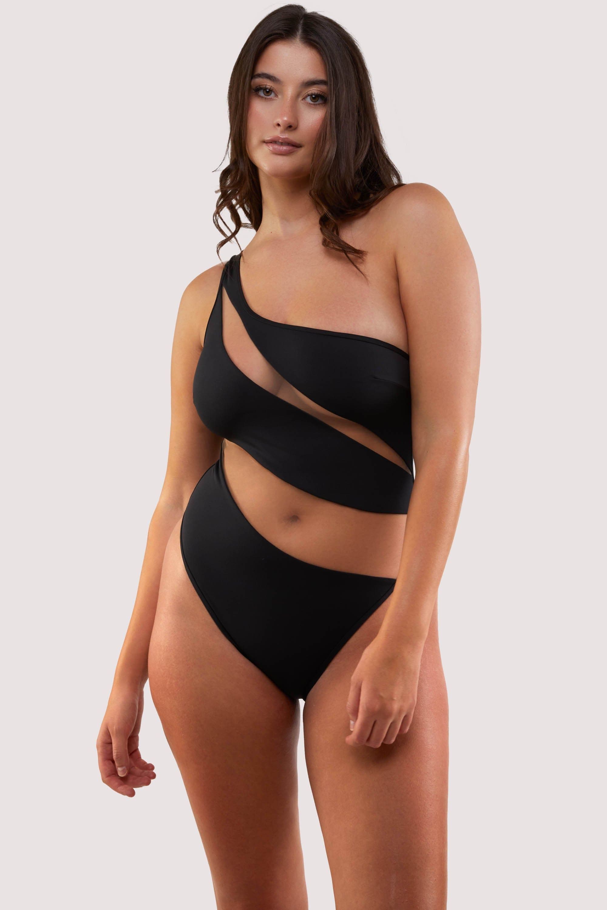 Eloise Fuller Bust Asymmetric Swimsuit Nude Mesh
