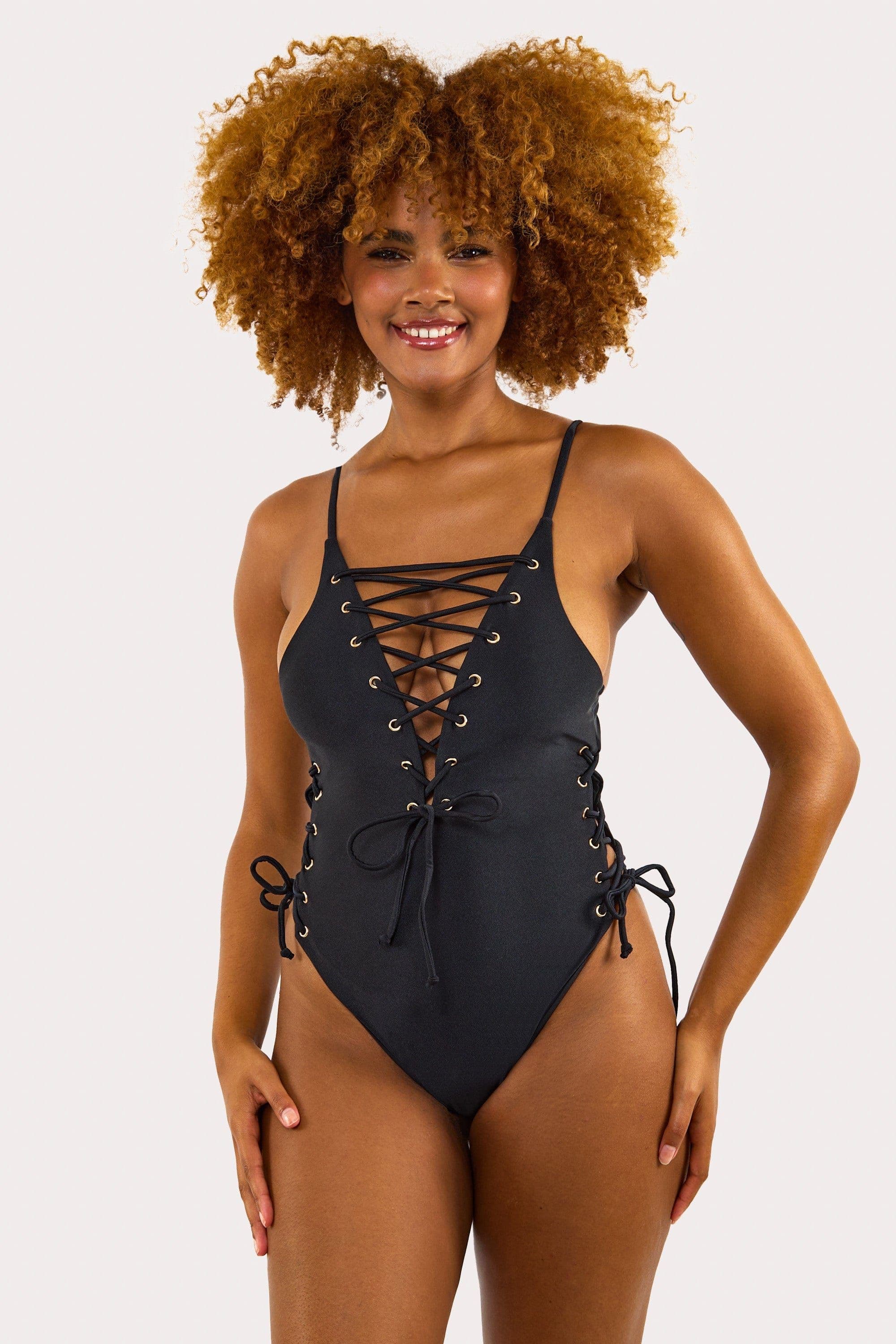 & Eden Fuller Bust Plunge Lace Up Swimsuit 8E F