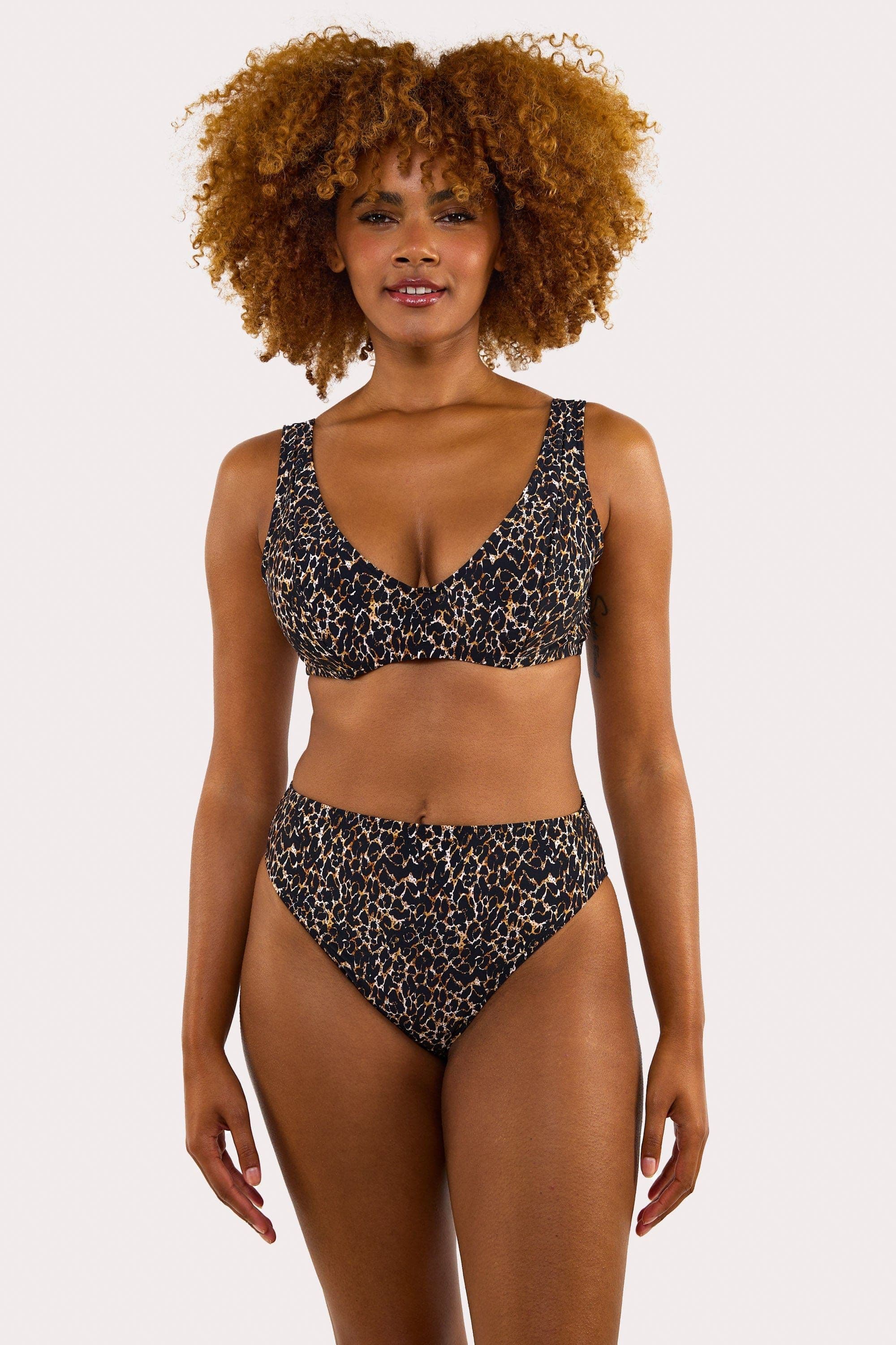 & Juliet Leopard Print Mix & Match D+ Underwired Crop Bikini Top