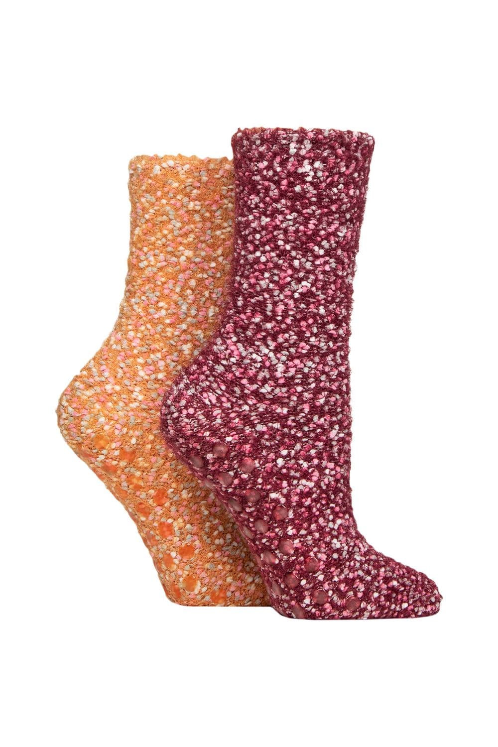 2 Pair Popcorn Feather Slipper Socks Grip