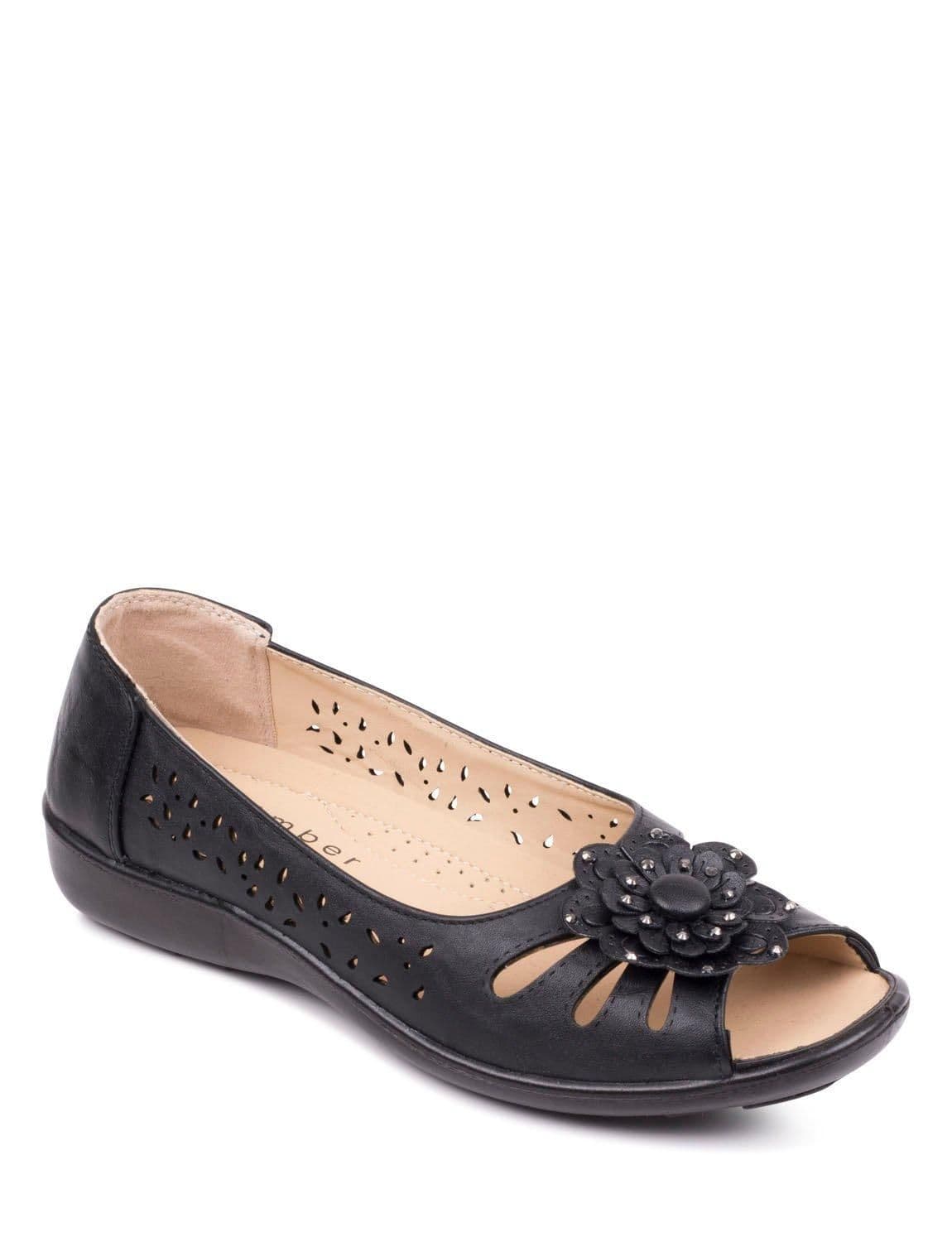 Chums Women's Flower Slip On Open Toe Sandal in Black | Size: 4