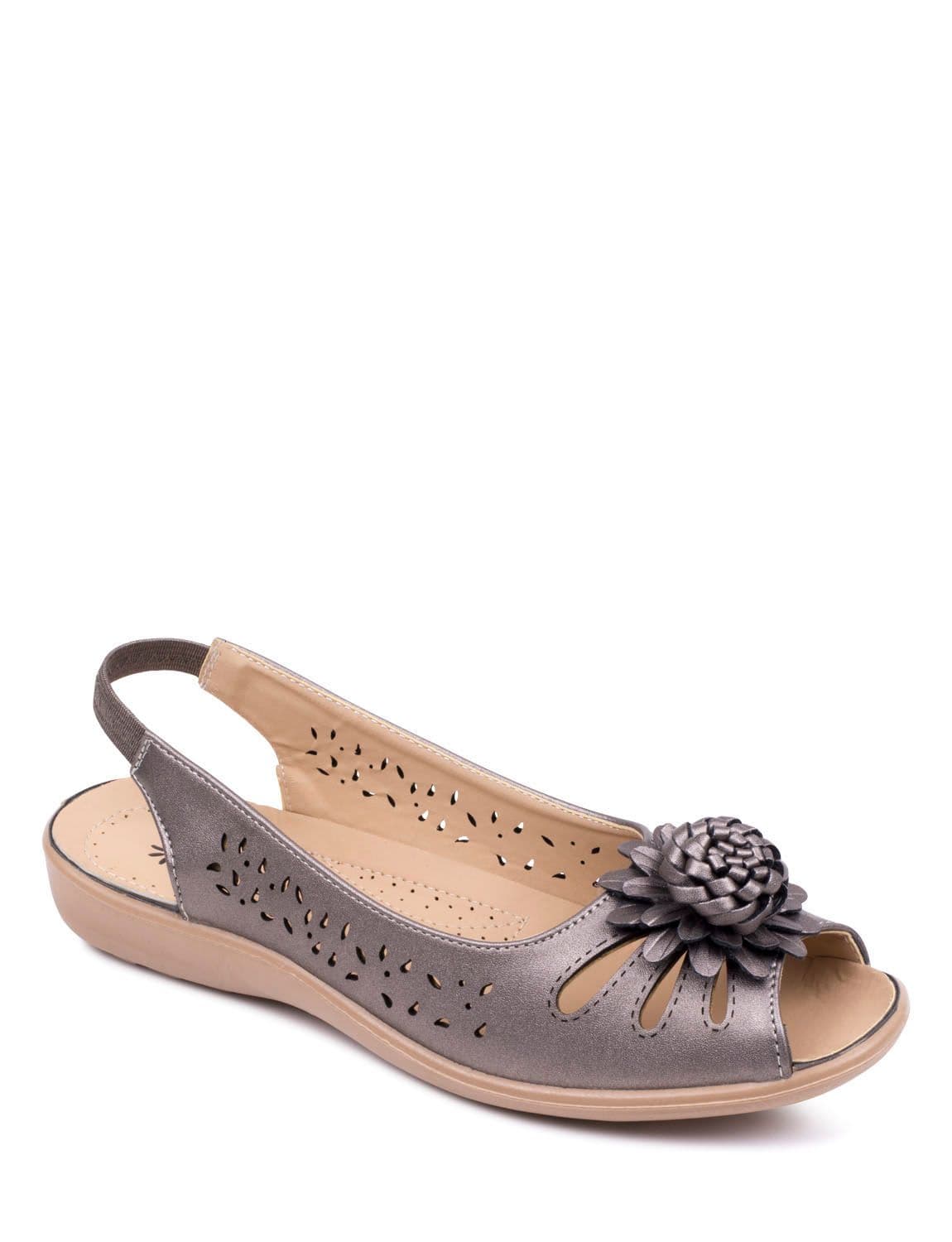 Chums Women's Slip On Open Toe Sandal With Elastic Heel in Silver | Size: 6