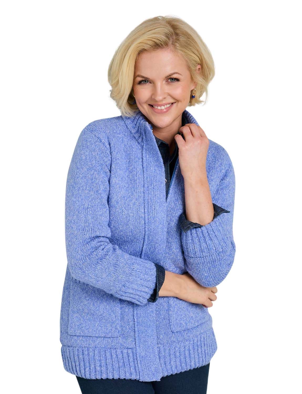Chums Women's Fleece Lined Front Pocket Zip Cardigan in Blue | Size: 20-22