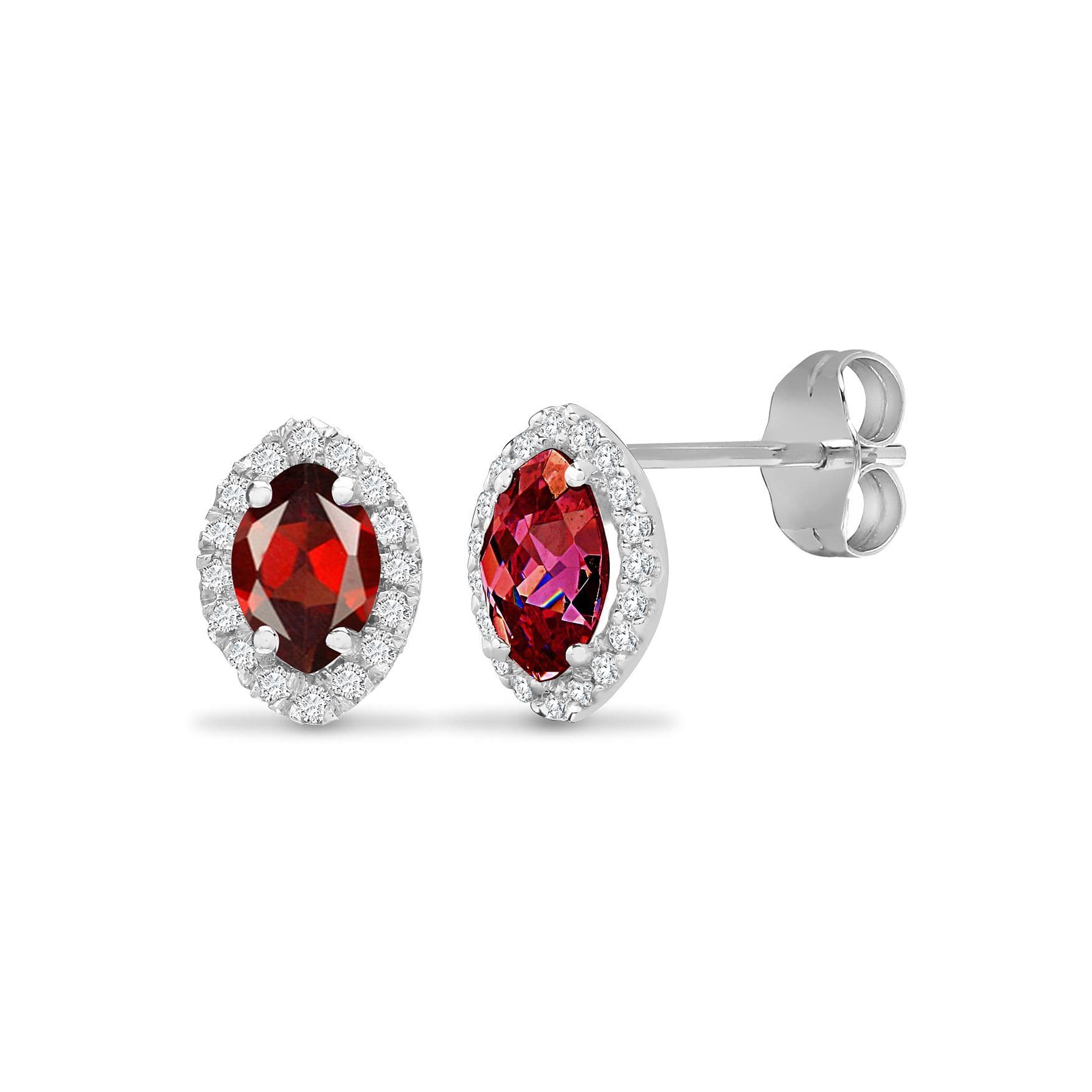 18ct White Gold Diamond Garnet Tears Joy Halo Stud Earrings 18E306