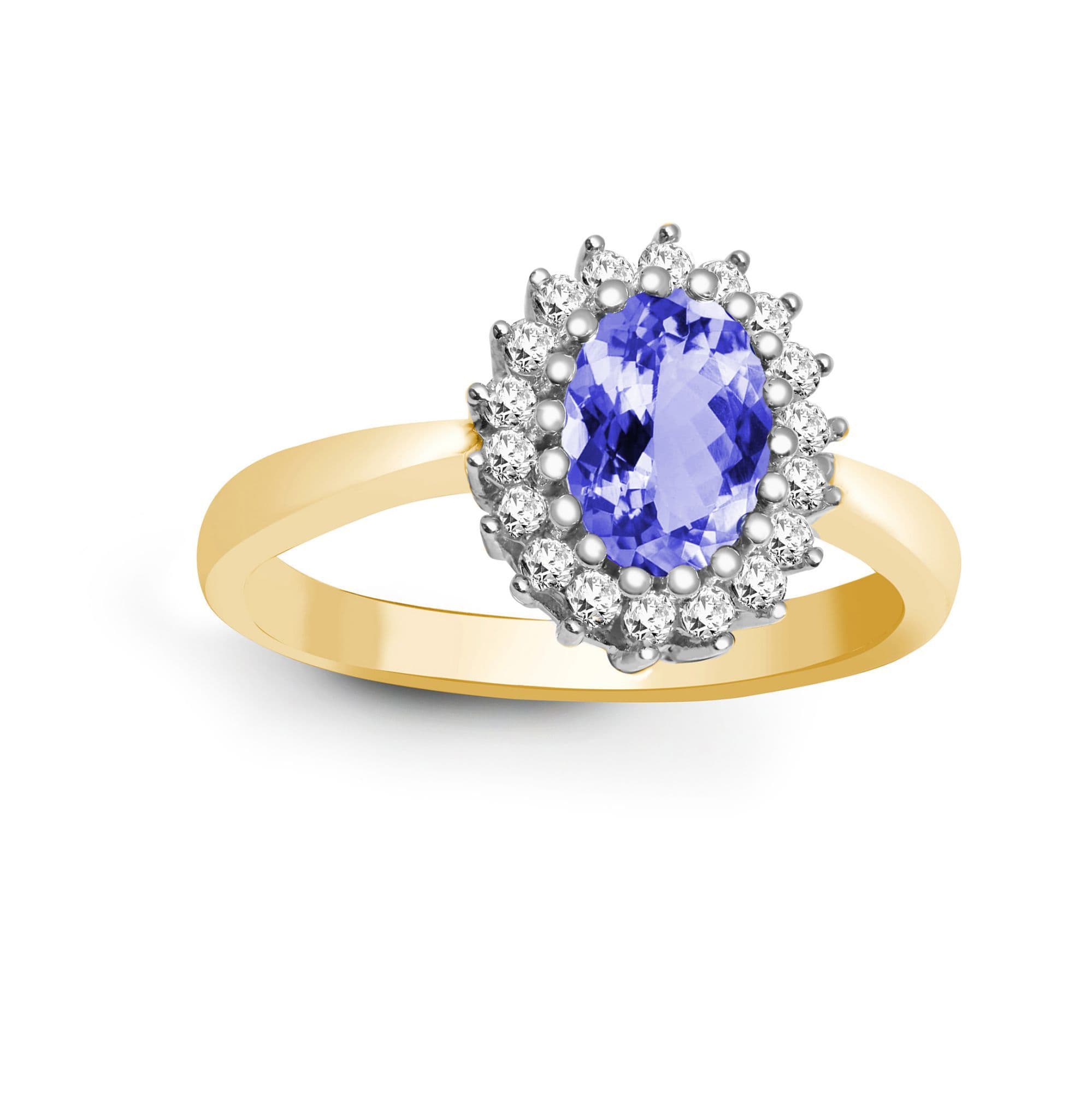 9ct Gold Diamond Tanzanite Classic Royal Cluster Ring 11mm 9R423