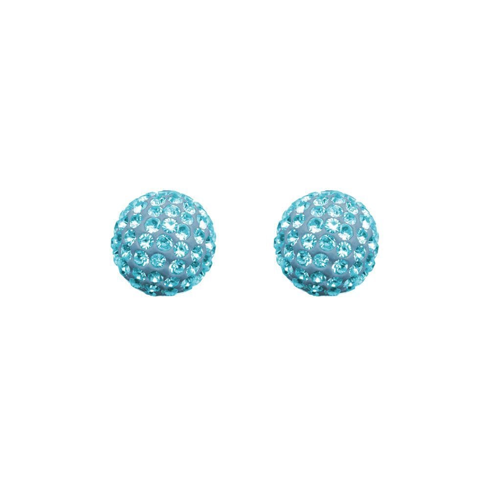 9ct Gold Aqua Crystal Disco Ball Stud Earrings 8mm JES211
