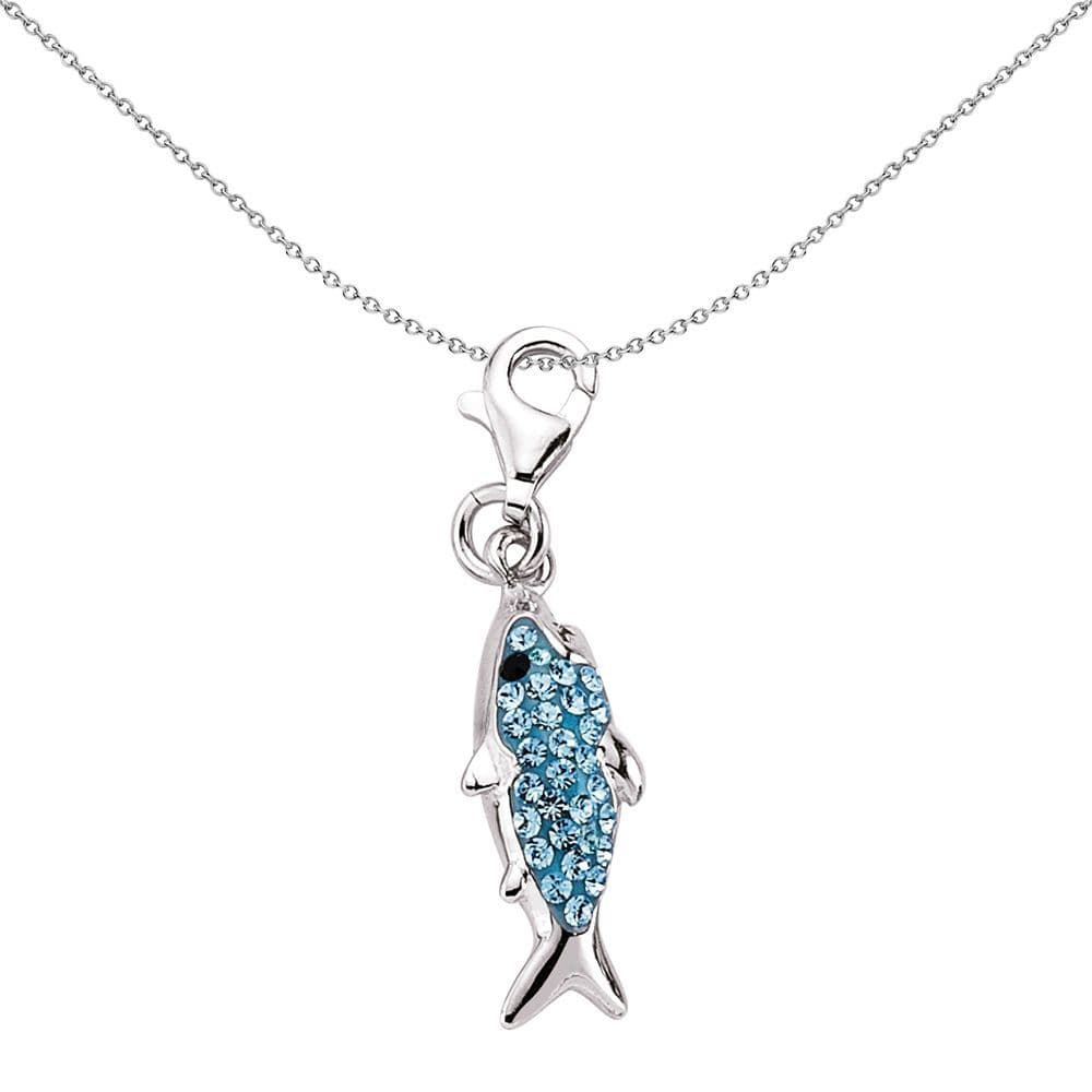 Sterling Silver Blue Crystal Shark Link Charm White