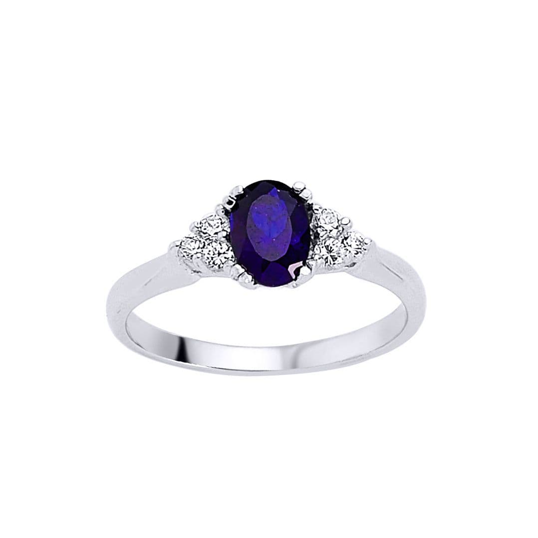 Silver Blue Oval CZ Solitaire Engagement Ring P