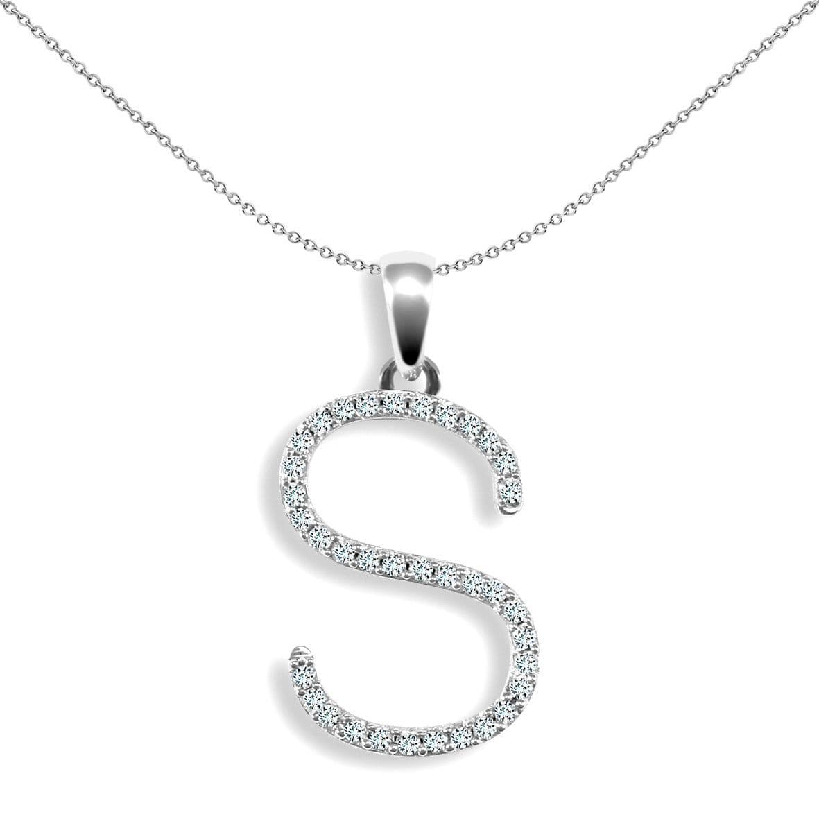 9ct White Gold Diamond Block Initial ID Charm Pendant Letter S 9P105 S